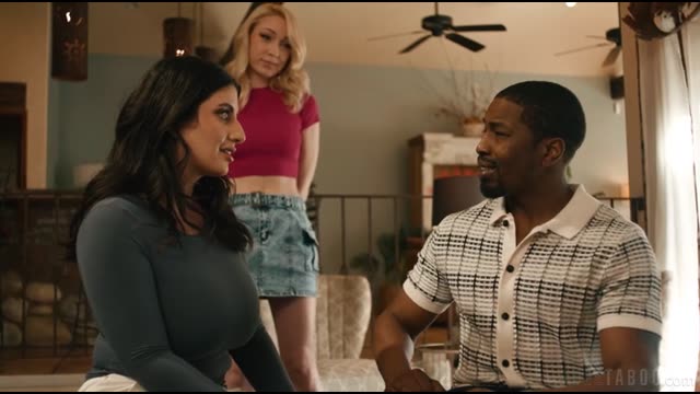 Wife openly tells her husband about an affair with a woman, and now a well-endowed lover insists on a threesome. Russian voiceover.